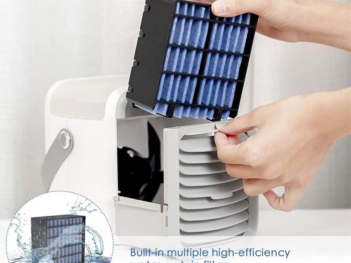 Portable Air Cooler, Personal Mini Air Conditioner, 3 in 1 Mini Evaporative Conditioner with Handle / 7 LED Light/Humidifier/Purifier/ 3 Speeds Desktop Cooling Fan for Home, Office and Bedroom