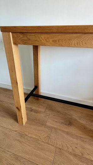 Harvey Norman Oak Breakfast Bar Table + 2 Adjustable Bar Stools