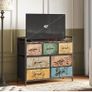 Chest of Drawers, 7 Fabric Drawers Dresser Cabinet with Retro Floral Prints and Vintage Handle, for Bedroom Living Room Entryway, Rustic Brown Image 2