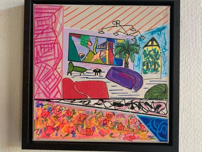 Framed Original Abstract Painting Miami style Interiors Art   Original Art Gift