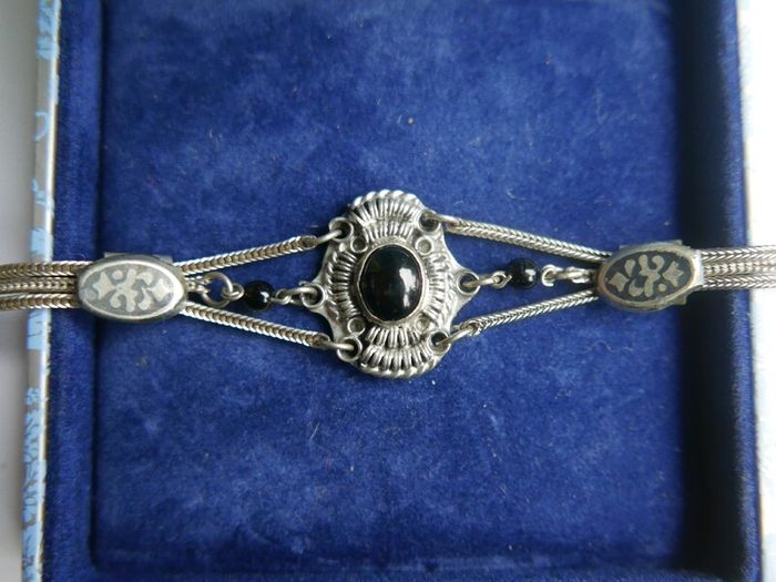 Vintage Sterling Silver 925 Onyx Bracelet Length 7.5" - 13,8g