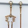 Large Victorian-style ornate brass fire tools pair of tongs & fireplace shovel  Length 80cm Image 3
