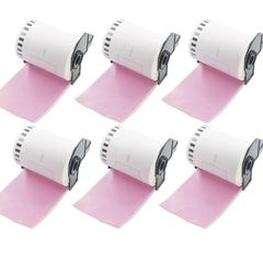 BETCKEY - 6 Rolls DK-22243 Colored Labels, 102mm x 30.48m, Black on Pink, 6 Continuous Shipping Labels Using for QL Label Printers