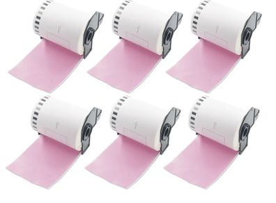 BETCKEY - 6 Rolls DK-22243 Colored Labels, 102mm x 30.48m, Black on Pink, 6 Continuous Shipping Labels Using for QL Label Printers
