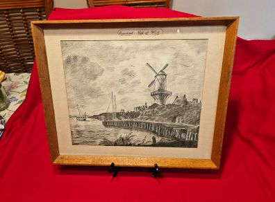 Hand Drawn Charcoal Copy of Jacob van Ruisdael  - Mill at Wijk  -  Framed ,  Glazed