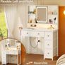 Dressing Table with Adjustable LED Mirror Built in USB Power Outlets RGB Light Strip Vanity Desk with 5 Fabric Drawers 3 Layer Shelves White Makeup Desk 90 40 139cm Image 6