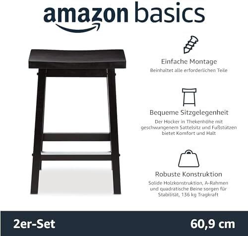 Kitchen Stools Solid Wood Low Bar Stools Dining Chair Easy Assemble Modern Set of 2 24" Tall Black
