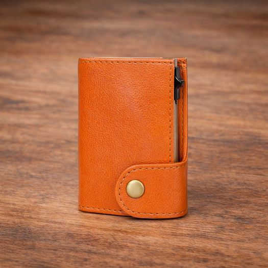 Genuine Leather Pop-Up Card Holder Wallet RFID Blocking Slim Credit Card Case