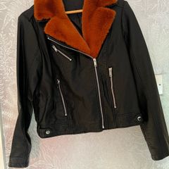 Faux leather/ fur trim biker jacket