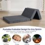 Folding Floor Mattress Single 190x90cm, 4-Fold High Density Foam Foldable Futon Mattress with Washable Cover, Wide Stripe Plush Portable Guest Bed for Travel Camping, Grey Image 3
