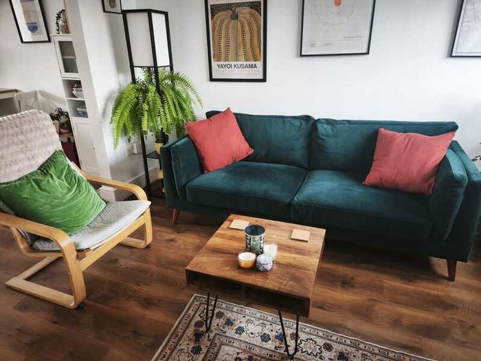 EZ Living Green Velvet Two Seater Sofa