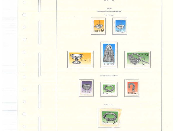 Collection. ireland 1985-1991 commemorative and definitive stamps on Lighthouse (Leuchtturm) pages 57-80 Mint Never Hinged (MNH). I note all commemorative stamps and definitive stamps including Irish Heritage & Treasures set.