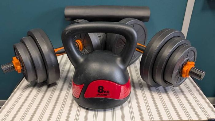dumbbell and weights