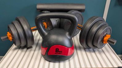 dumbbell and weights