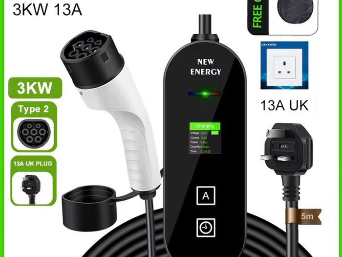 EV Portable Charger Type2 Connector 13A-16A 1Phase 3KW 5m Wallbox Charging Station for Electric Vehicle