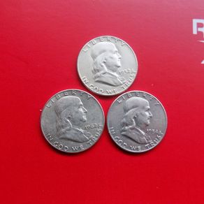 US Franklin Silver Half dollars (3).90% Silver.1952.1954.1962.