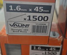 5 boxes of 7,500 total 16 gauge Straight 1.6mm x 45mm Brad Nails