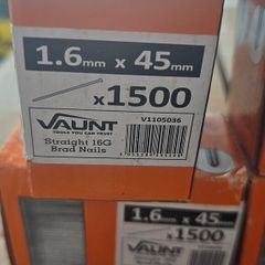5 boxes of 7,500 total 16 gauge Straight 1.6mm x 45mm Brad Nails