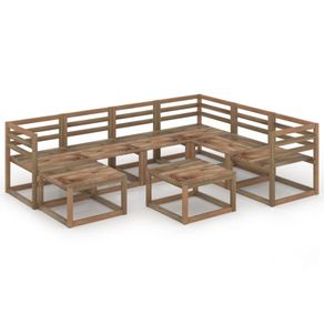8 Piece Garden Lounge Set Brown Impregnated Pinewood