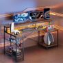181CM L Shaped Corner Desk with Power Outlets LED Lights Gaming Desk Image 2