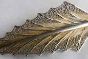 Vintage Hallmarked Silver And Gold Color Filigree Antique Finish Leaf Brooch -2,5"  4,63g