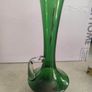 Vintage Retro  Handblown 60s 70s Green Glass Clear Applied Handle Vase Image 5