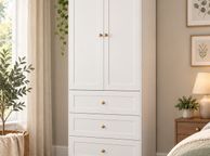 main image for ad 70cm White Wardrobe with 3 Drawers, Clothes Rail &amp; Dark Wood Top