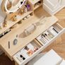 Dressing Table with Round Mirror and Lights, 80cm Wide Small Vanity Desk, Wooden Color, 2 Drawers Image 5