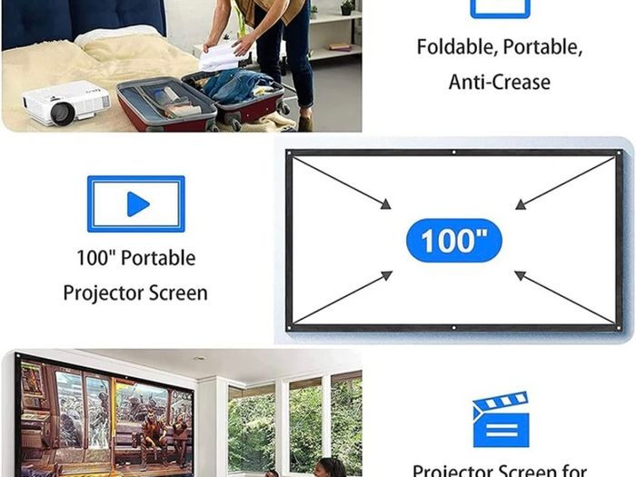 Projector with Projection Screen 1080P Full HD Supported, Upgraded 6500 Lux Video Projector Compatible with TV Stick PS4 HDMI USB AV (FREE POSTAGE)