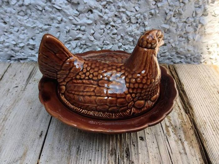 vintage pate Terrine dish, chicken on nest ceramic dish