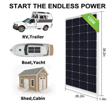 120W, 12V Solar Panel Kit with 20 A Solar Charge Controller and 5 m Solar Cable and Z Mounts for RV Boat Motor-home