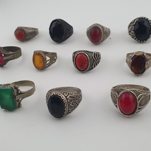 15 Boho Antique Rings Mixed Brass, Glass & Stone Designs
