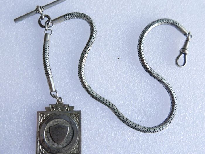 Victorian Albert  Solid Silver Albert Watch Chain "N.G.R.CO.REG" Birmingham or Chester. length 12" - 41,9g