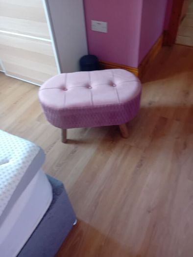 Blush pink bedroom ottoman