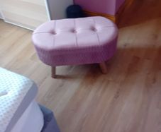 Blush pink bedroom ottoman