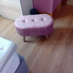 Blush pink bedroom ottoman