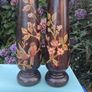 Stunning Pair Of Hand Painted Art Nouveau Hardwood  Candlesticks 12" Image 2