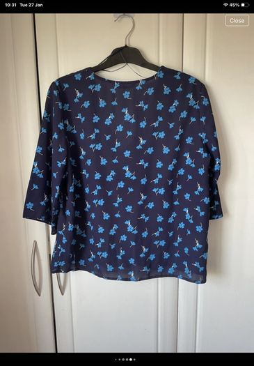 blouse Bnwt short sleeve navy blouse size medium double breaded opening lefties brand