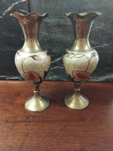 Vintage Brass and Enamel pair