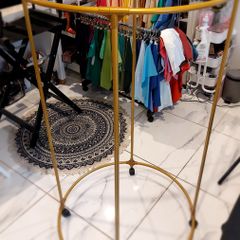 Rotatable circular clothes rack, hanger, rail, display. Gold