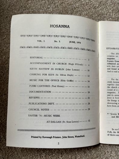 A Copy of Hosanna, the Magazine of Irish Church Music Association