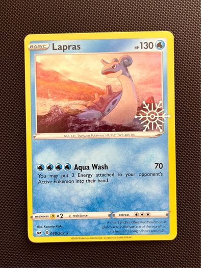 Three Pokemon Cards Snowflake Stamp Promo Set Pikachu SWSH153 Lapras 048 Delibird 032 NM