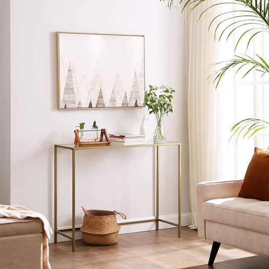Console table tempered glass side table, console  modern coffee table, stable, easy construction, adjustable feet, living room,