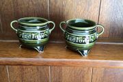 A Pair of Vintage Dark green ireland Decorative cauldron pots