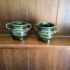 A Pair of Vintage Dark green ireland Decorative cauldron pots