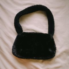 Black faux-fur shoulder bag