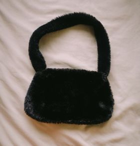 Black faux-fur shoulder bag