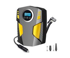 Digital Tyre Inflator, Portable Air Compressor Car Tyre Pump with 3 Nozzle Adaptors and Digital LED Light, 12V