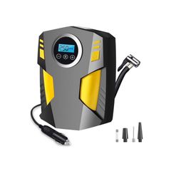 Digital Tyre Inflator, Portable Air Compressor Car Tyre Pump with 3 Nozzle Adaptors and Digital LED Light, 12V