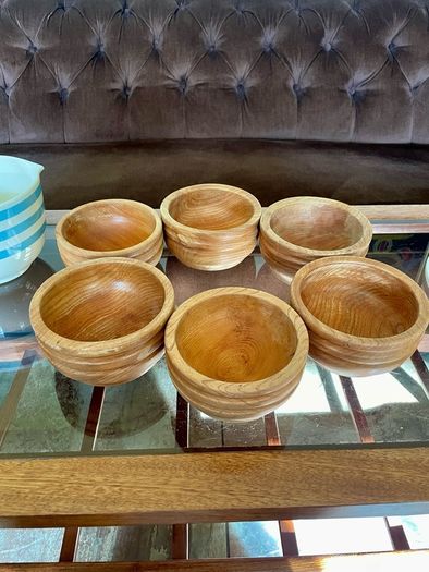 Rare Set 6 Rustic Irish Wood Turned Beehive Style Bowls Retos Shannon 1970s